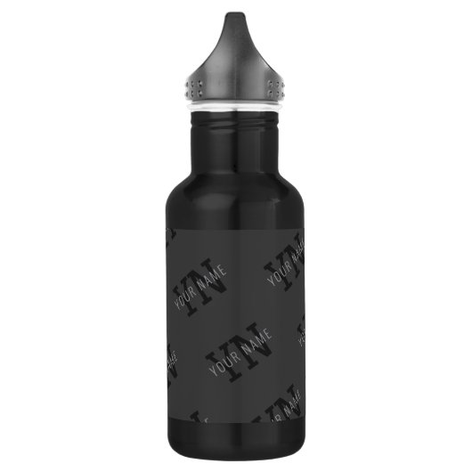 Modern Getiteld Donkergrijs Monogrammed Naam/ander Waterfles (Links)