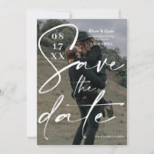 Modern gewaagd wit manuscript sparen de datumfoto save the date (Voorkant)
