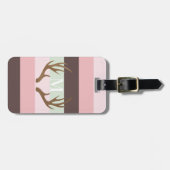 Modern gewei roze groen bruin gestreept monogram bagagelabel (Voorkant horizontaal)