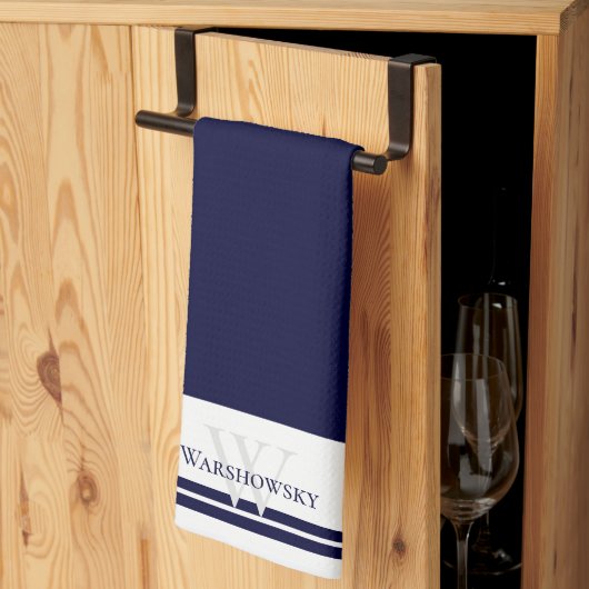 Modern gezinsmonogram Navy Blue Kitchen Towel Theedoek (Derde Gevouwen)