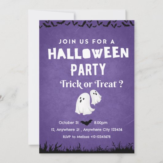 Modern Ghost Encounter Paarse Halloween Party Kaart (Voorkant)