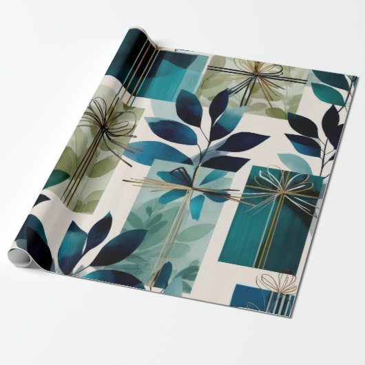 Modern Gift Wrap | Elegant Botanical Design Cadeaupapier (Uitgerold)