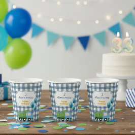 Modern Gingham Blue Construction 3rd Birthday Papieren Bekers