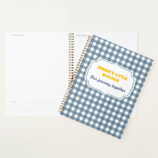 Modern Gingham Blue Mama's Little Builder Personal (Devant avec enveloppe)