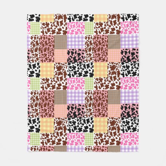 Modern Gingham Cowskin Patchwork Quilt Fleece Deken (Voorkant)