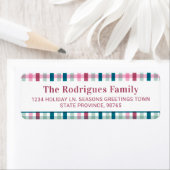 Modern Gingham Holiday Kaart retouradres Etiket (Insitu)