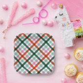 Modern Gingham Kerstfeest Papieren Bordje (Feest)