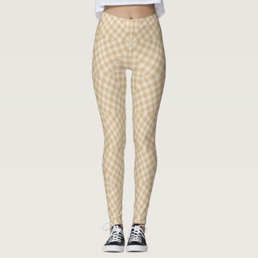 Modern Gingham Pattern - Beige Leggings (Voorkant)