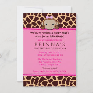 Modern Girl Monkey Invitation (roze) Kaart