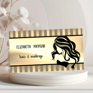 Modern Girl Silhouette, Stripes, Hair, Makeup Poster