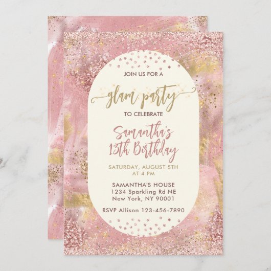 Modern Girls Glam Spa Feest Nep Roze Goud Glitters Kaart (Voorkant / Achterkant)