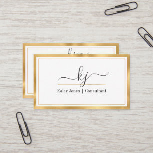 Modern Girly 2 Monogram Script Gold White Visitekaartje