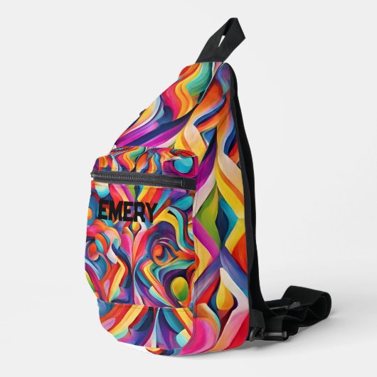 Modern Girly Abstract Patroon Kleurrijk Monogram Sling Bag (Rechterhoek)