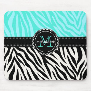 Modern Girly Black Aqua Zebra Afdrukken op maat Muismat