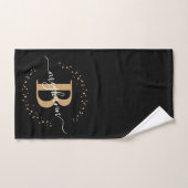 Modern Girly Black Gold Nom Script Monogramme (Serviette à main)