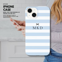 Modern Girly Blauw Streep Zwart Boog Monogram