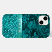 Modern Girly Bloemen Glitter Patroon Gepersonalise Case-Mate iPhone Case (Achterkant (horizontaal))