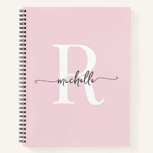 Modern Girly Blush Roze Script Monogram Naam Notitieboek