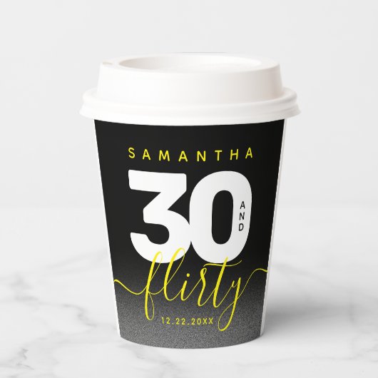 Modern Girly Bright Yellow 30 en Vlirty Papieren Bekers (Achterkant)