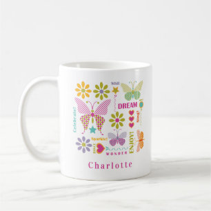 Modern Girly Butterfly Typography Pattern Koffiemok
