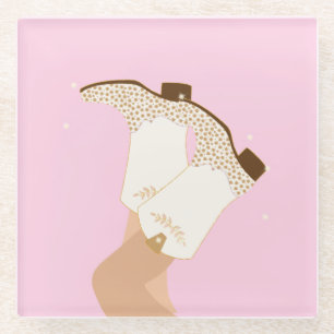 Modern Girly Cowgirl Boots Legs Stars Yeehaw Pink Glazen Onderzetter