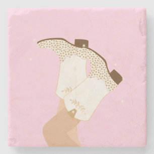 Modern Girly Cowgirl Boots Legs Stars Yeehaw Pink Stenen Onderzetter