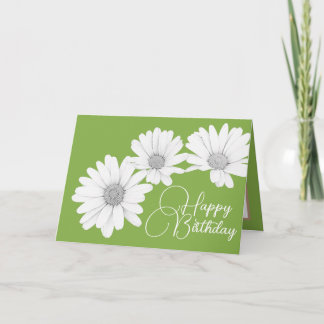 Modern Girly Daisies Floral Flowers Green Birthday Kaart