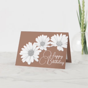 Modern Girly Daisies Floral Flowers Mocha Birthday Kaart