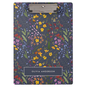Modern girly floral kleurrijk initiaal marineblauw klembord