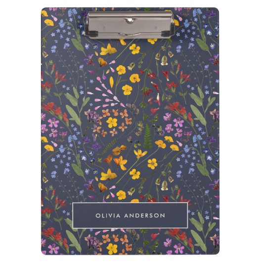 Modern girly floral kleurrijk initiaal marineblauw klembord (Voorkant)