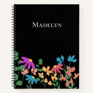 Modern Girly Floral Kleurrijk patroon zwart op maa Notitieboek