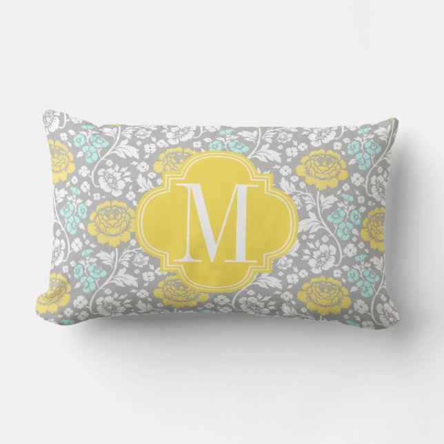 Modern Girly Floral Yellow Grey, gepersonaliseerd Kussen (Voorkant)