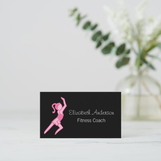 Modern Girly Girl Roze en Zwarte Fitness Coach Visitekaartje (Staand voorkant)
