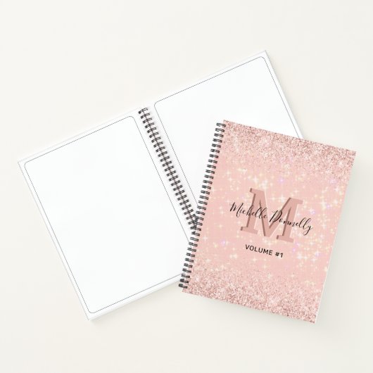 Modern Girly Glitter Monogram Name Notitieboek (Binnen)