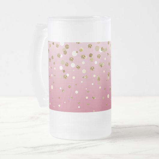 Modern Girly gouden glitter confetti Roze Gradiënt Matglas Bierpul (Voorkant links)