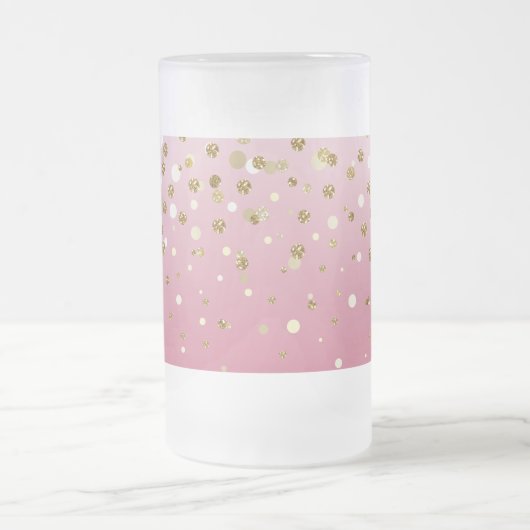 Modern Girly gouden glitter confetti Roze Gradiënt Matglas Bierpul (Center)