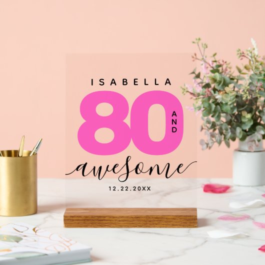 Modern Girly Hot Pink 80 en Geweldige Acryl Bord (Huwelijk)