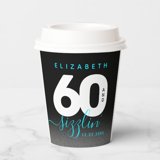 Modern Girly Ice Blue 60 en Sizzling Papieren Bekers (Achterkant)