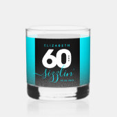 Modern Girly Ice Blue Glitter 60 en Sizzling Whisky Glas (Voorkant)