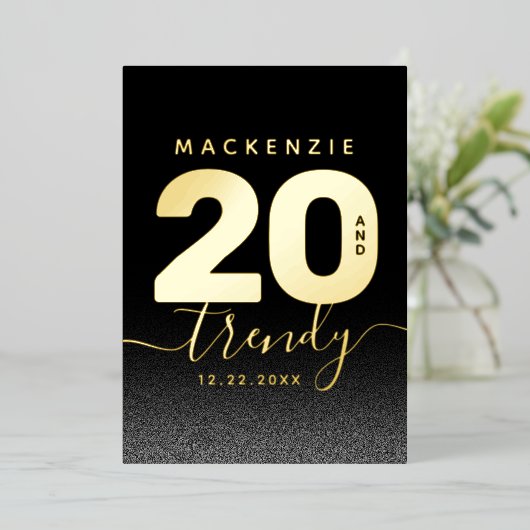 Modern Girly Mint Green 20 en Trendy Folie Uitnodiging (Staand Voorkant)