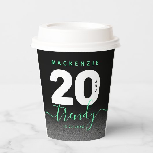 Modern Girly Mint Green 20 en Trendy Papieren Bekers (Voorkant)