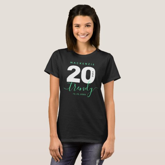 Modern Girly Mint Green 20 en Trendy T-shirt (Voorkant volledig)