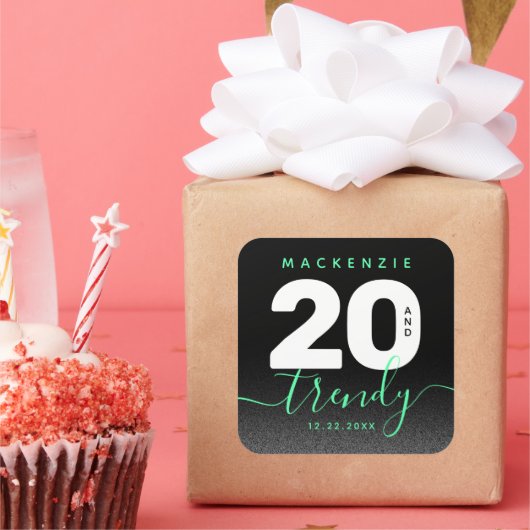 Modern Girly Mint Green 20 en Trendy Vierkante Sticker (Feest)