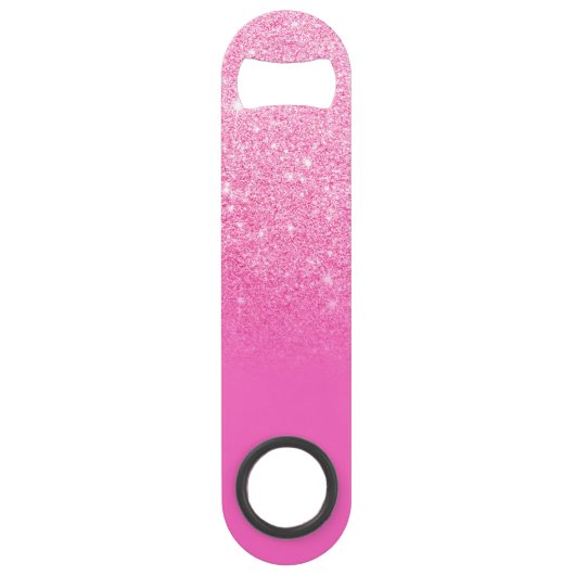Modern girly monogram helder roze glitter ombre speed flessenopener (Achterkant)