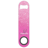 Modern girly monogram helder roze glitter ombre speed flessenopener (Voorkant)
