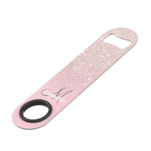 Modern girly monogram snoep roze glitter ombre speed flessenopener (Voorkant Gekanteld)