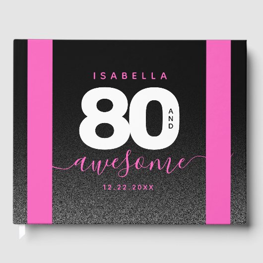 Modern Girly Pink 80 en Geweldige Gastenboek (Voorkant)