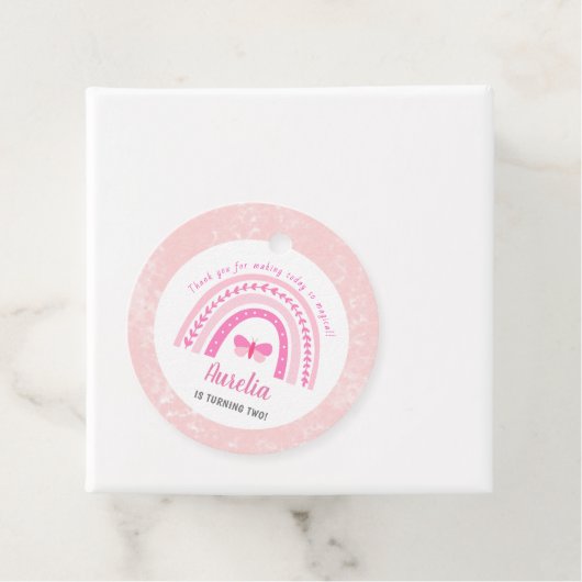 Modern Girly Pink Boho Rainbow Birthday Dank je Bedankjes Labels (In situ)