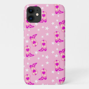 Modern Girly Pink Cowgirl Westerne Boots Stars Pin iPhone 11 Hoesje