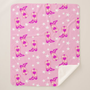 Modern Girly Pink Cowgirl Westerne Boots Stars Pin Sherpa Deken